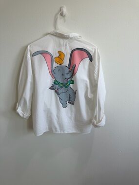 ZARA White Button-Up Shirt with Colorful Dumbo Back Graphic size 13/14